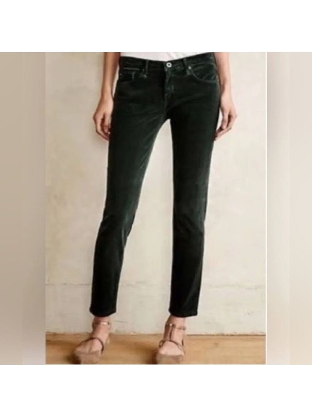 Adriano Goldschmied the stevie Slim Straight ankle green corduroy pants Sz 30